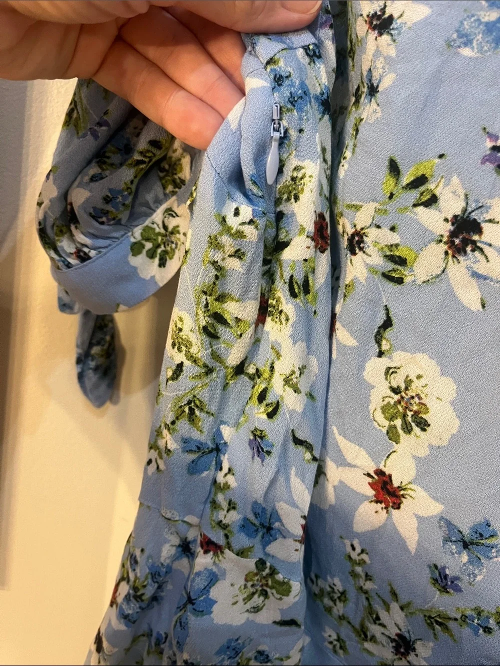 Banana Republic Light Blue Floral Tie-Sleeve Blouse
